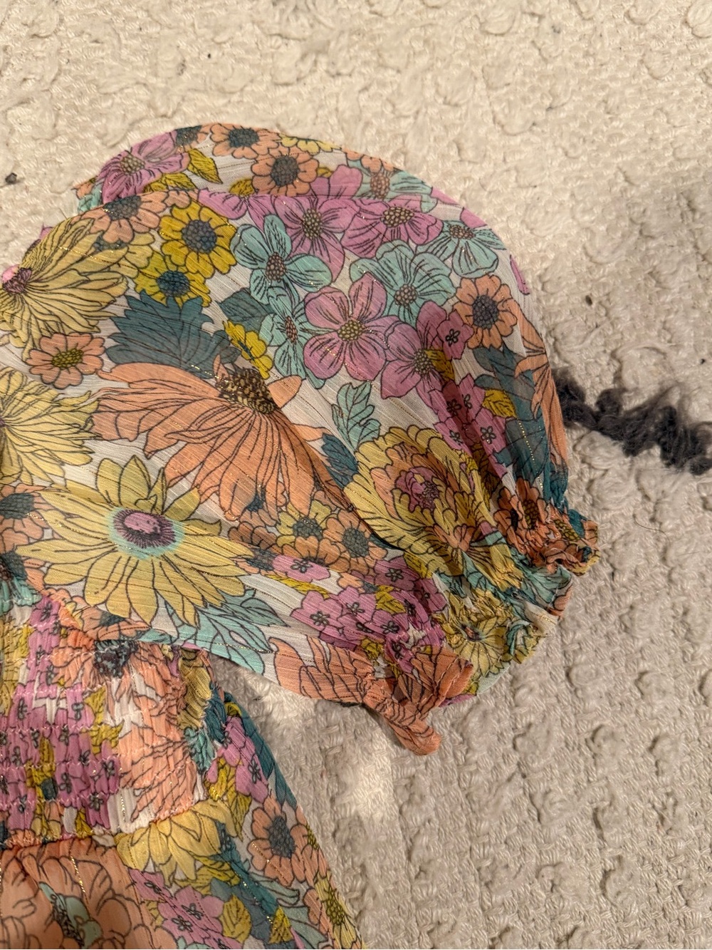 Zara Floral size 4-5 Puff-Sleeve Dress in Yellow, Pink, Green, Peach - Picture 3 of 5